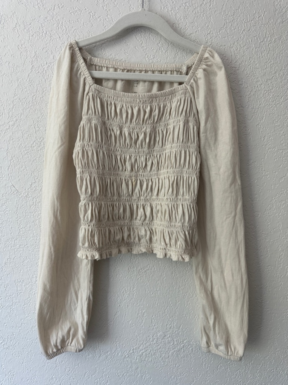 GAP Cream Smocked Square-Neck Long Sleeve Top